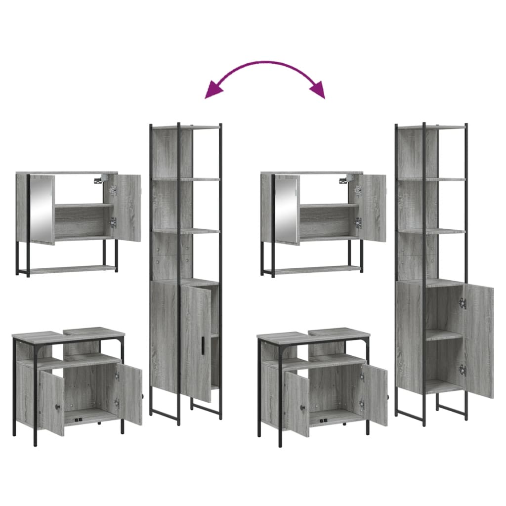 Set Mobili da Bagno 3 pz Grigio Sonoma in Legno Multistrato | homemem39