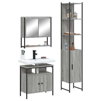 Set Mobili da Bagno 3 pz Grigio Sonoma in Legno Multistrato | homemem39