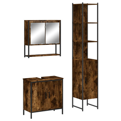 Set Mobili da Bagno 3 pz Rovere Fumo in Legno Multistrato | homemem39
