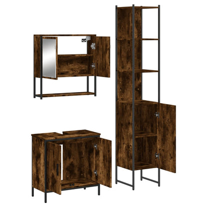 Set Mobili da Bagno 3 pz Rovere Fumo in Legno Multistrato | homemem39