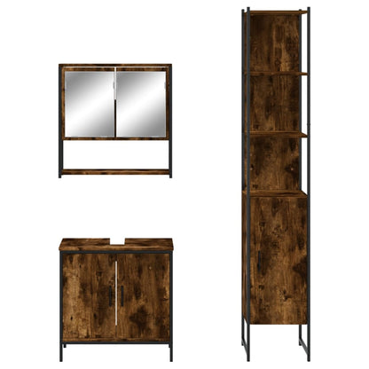 Set Mobili da Bagno 3 pz Rovere Fumo in Legno Multistrato | homemem39
