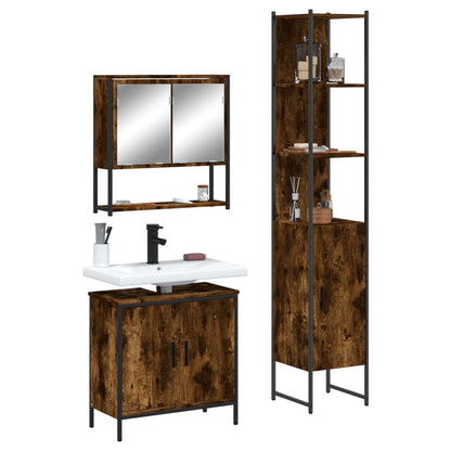 Set Mobili da Bagno 3 pz Rovere Fumo in Legno Multistrato | homemem39