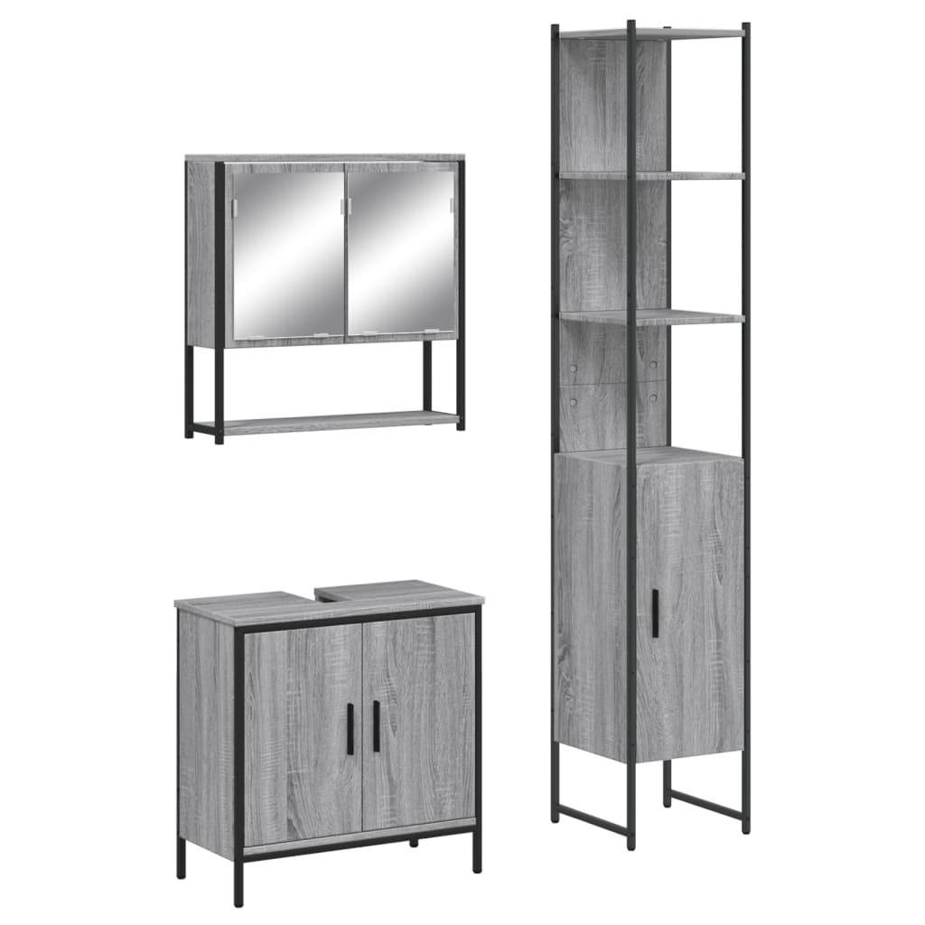 Set Mobili da Bagno 3 pz Grigio Sonoma in Legno Multistrato | homemem39