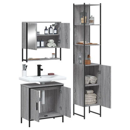 Set Mobili da Bagno 3 pz Grigio Sonoma in Legno Multistrato