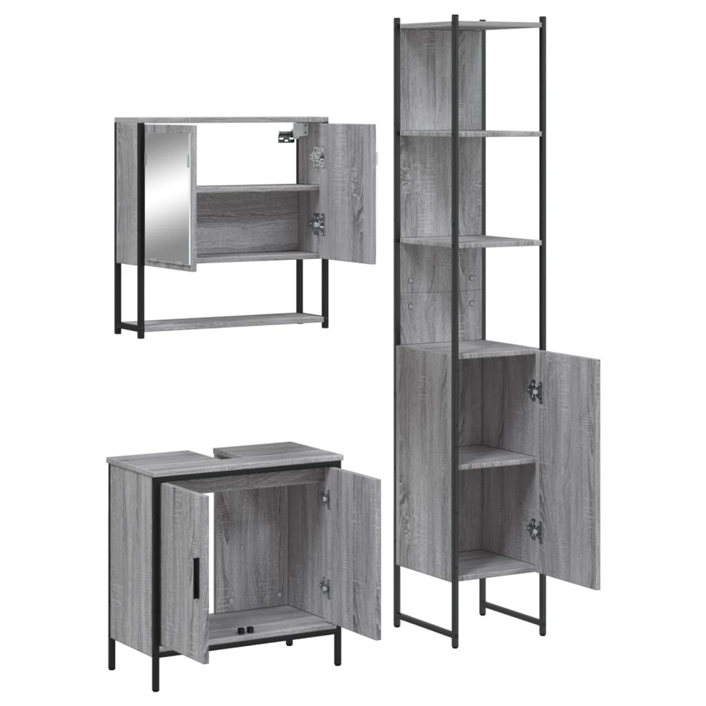 Set Mobili da Bagno 3 pz Grigio Sonoma in Legno Multistrato | homemem39