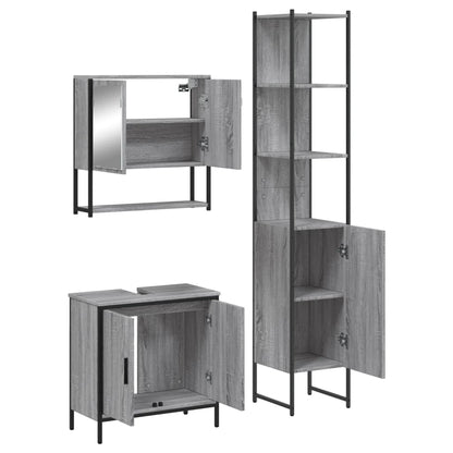 Set Mobili da Bagno 3 pz Grigio Sonoma in Legno Multistrato | homemem39