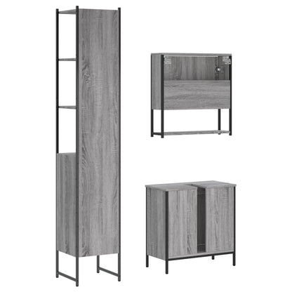 Set Mobili da Bagno 3 pz Grigio Sonoma in Legno Multistrato | homemem39