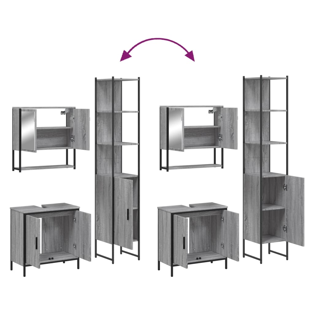 Set Mobili da Bagno 3 pz Grigio Sonoma in Legno Multistrato