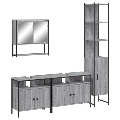 Set Mobili da Bagno 4 pz Grigio Sonoma in Legno Multistrato | homemem39