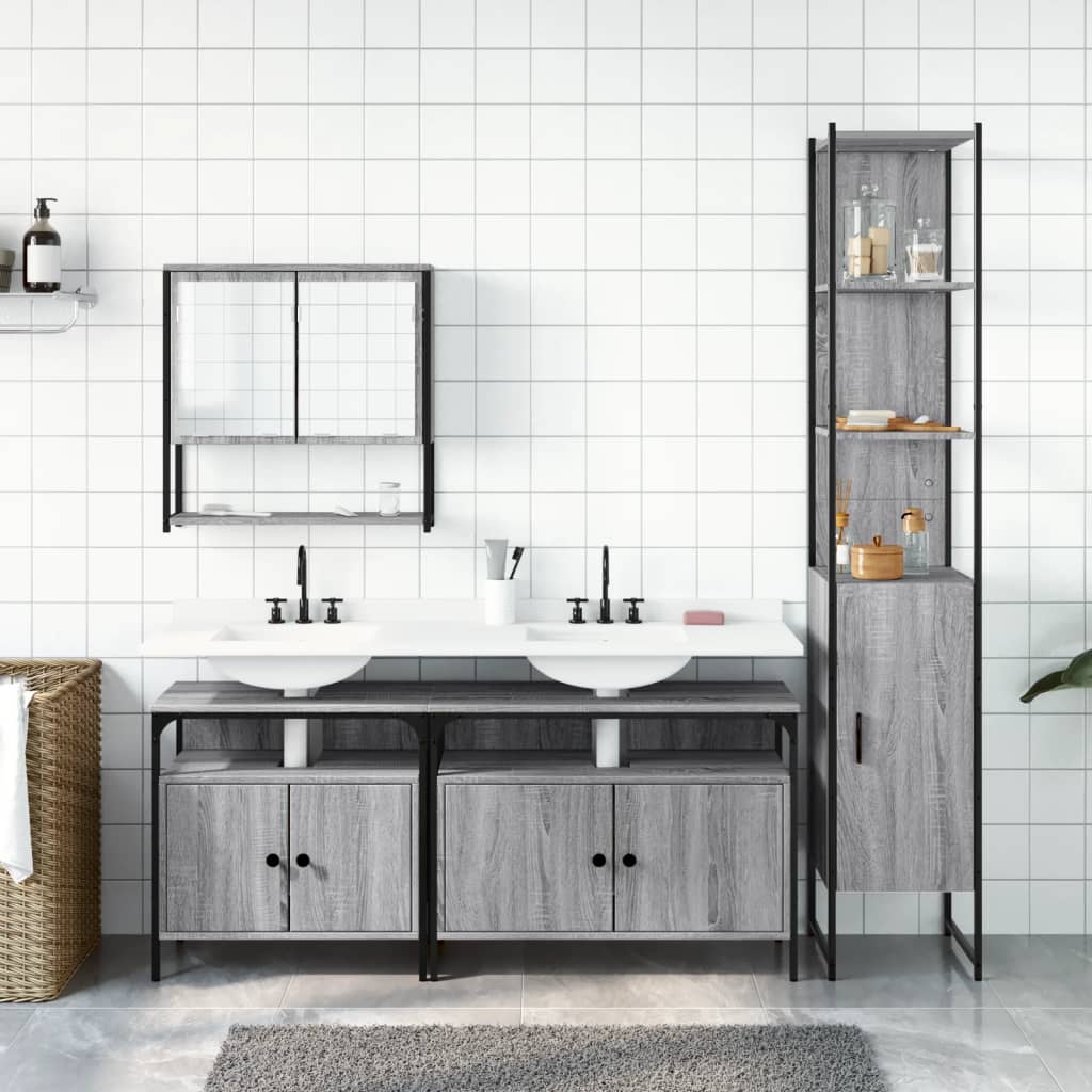 Set Mobili da Bagno 4 pz Grigio Sonoma in Legno Multistrato | homemem39