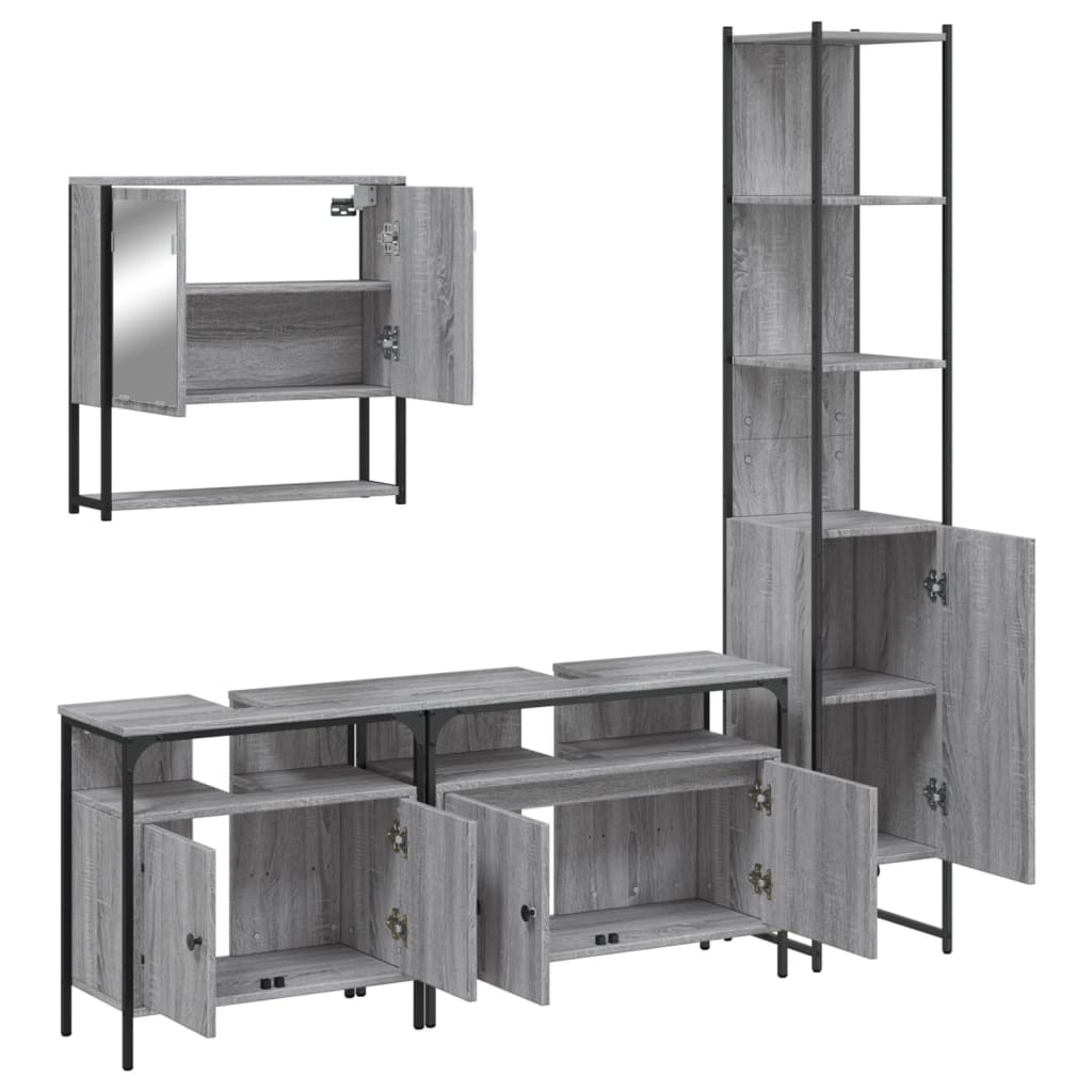 Set Mobili da Bagno 4 pz Grigio Sonoma in Legno Multistrato | homemem39