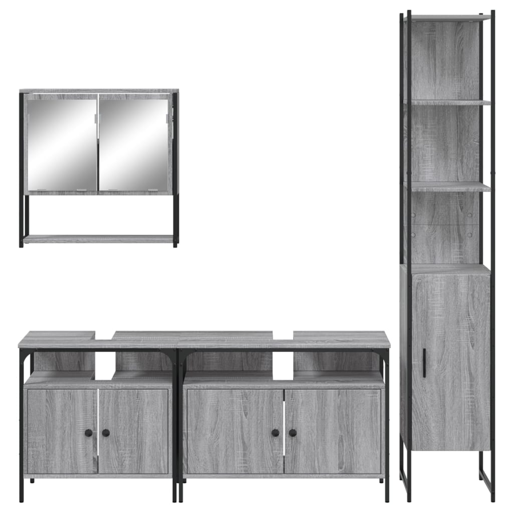 Set Mobili da Bagno 4 pz Grigio Sonoma in Legno Multistrato | homemem39
