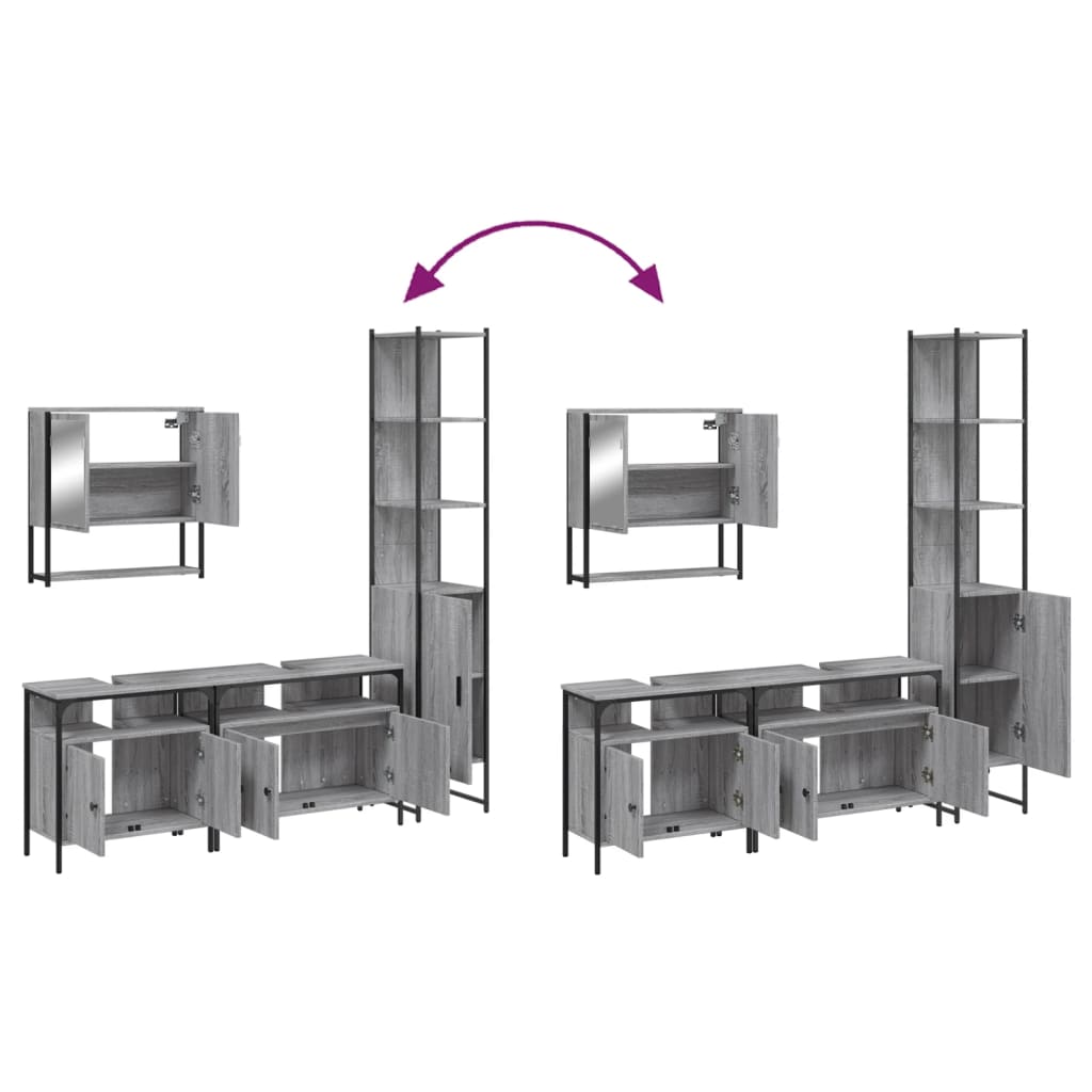 Set Mobili da Bagno 4 pz Grigio Sonoma in Legno Multistrato | homemem39