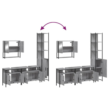 Set Mobili da Bagno 4 pz Grigio Sonoma in Legno Multistrato | homemem39