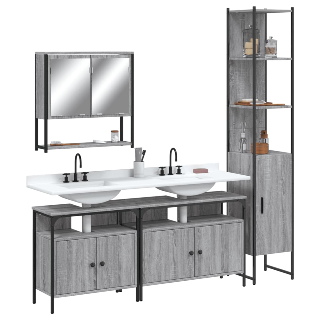 Set Mobili da Bagno 4 pz Grigio Sonoma in Legno Multistrato | homemem39