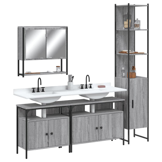 Set Mobili da Bagno 4 pz Grigio Sonoma in Legno Multistrato | homemem39
