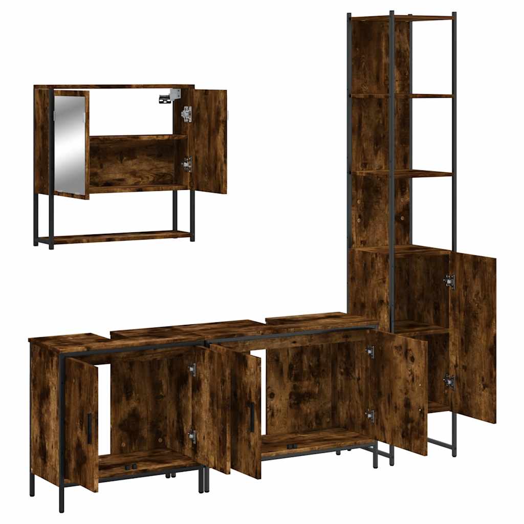 Set Mobili da Bagno 4 pz Rovere Fumo in Legno Multistrato | homemem39