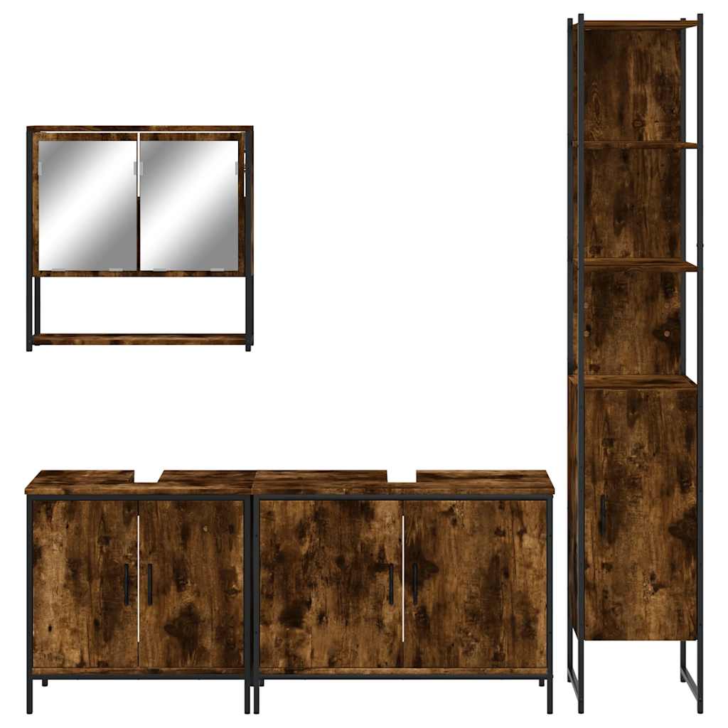 Set Mobili da Bagno 4 pz Rovere Fumo in Legno Multistrato | homemem39
