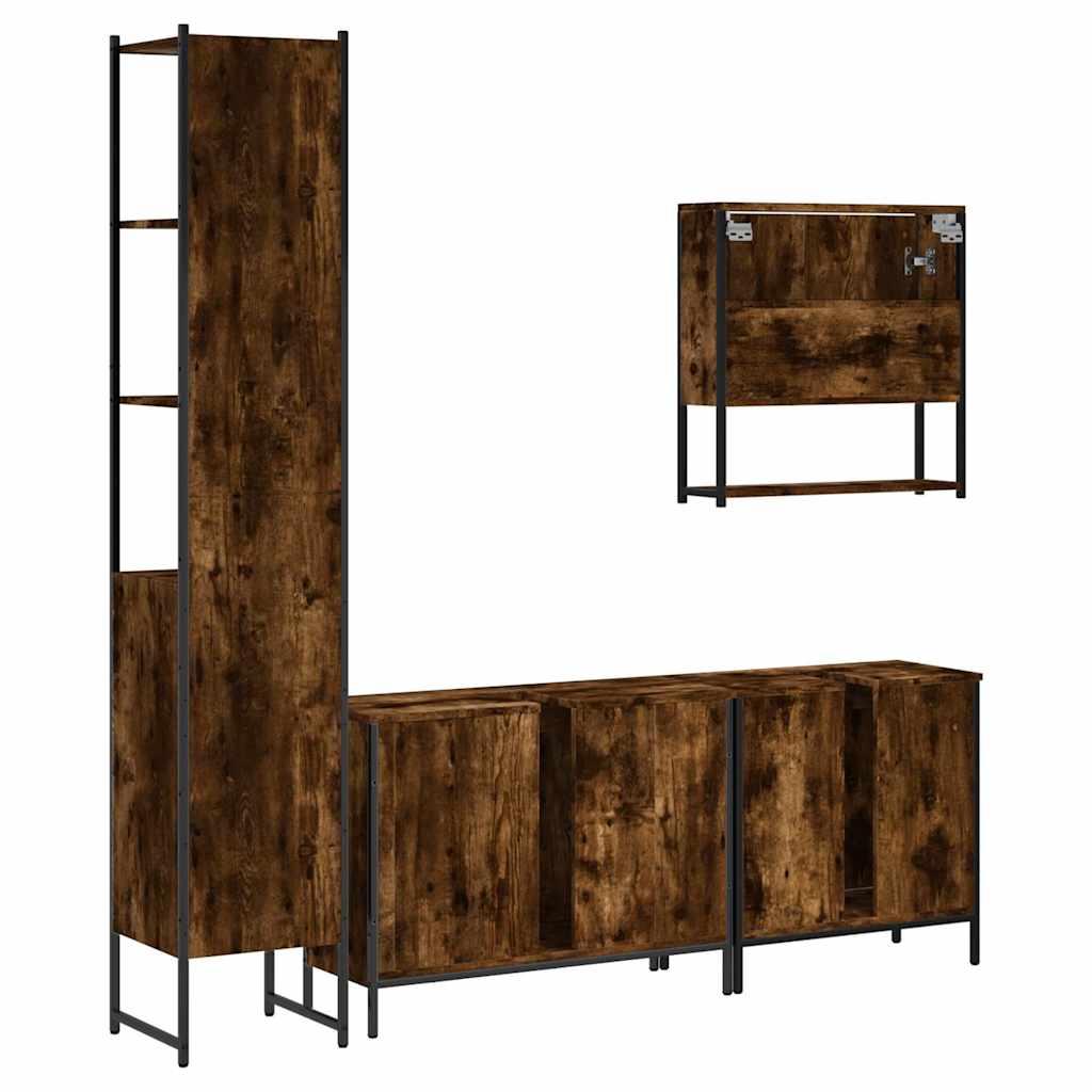 Set Mobili da Bagno 4 pz Rovere Fumo in Legno Multistrato | homemem39