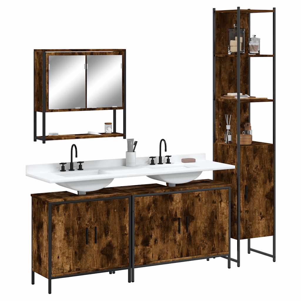 Set Mobili da Bagno 4 pz Rovere Fumo in Legno Multistrato | homemem39