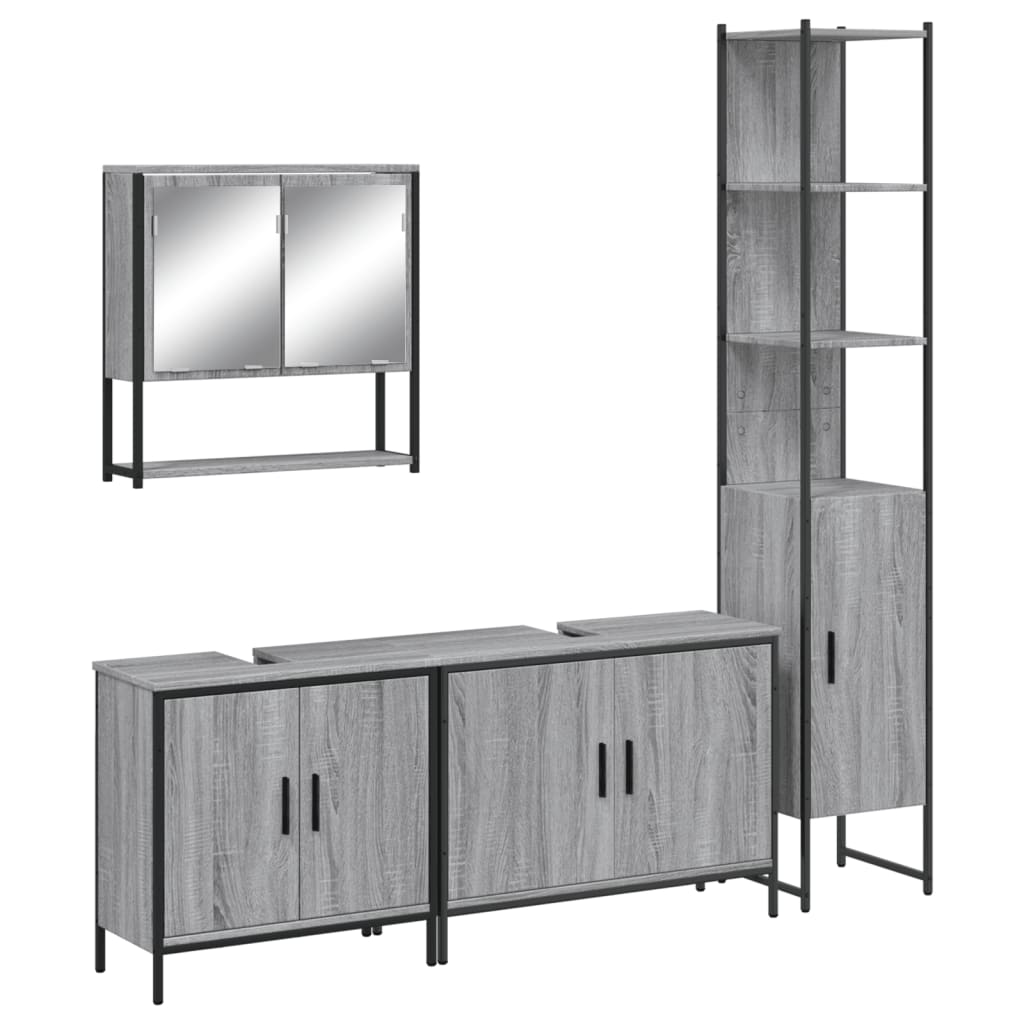 Set Mobili da Bagno 4 pz Grigio Sonoma in Legno Multistrato | homemem39