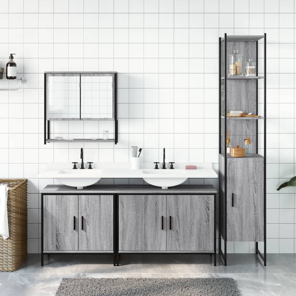 Set Mobili da Bagno 4 pz Grigio Sonoma in Legno Multistrato | homemem39