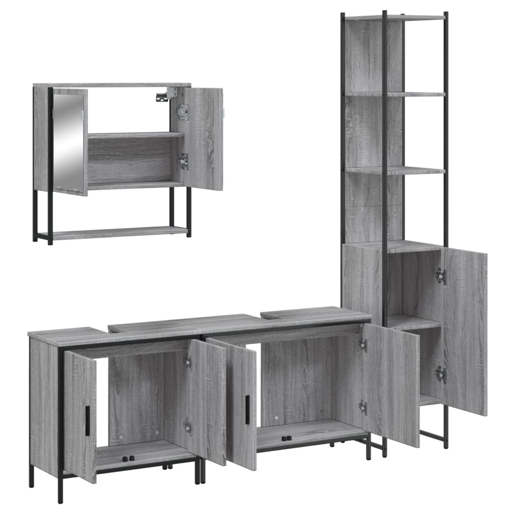 Set Mobili da Bagno 4 pz Grigio Sonoma in Legno Multistrato | homemem39