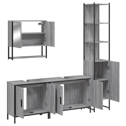 Set Mobili da Bagno 4 pz Grigio Sonoma in Legno Multistrato | homemem39