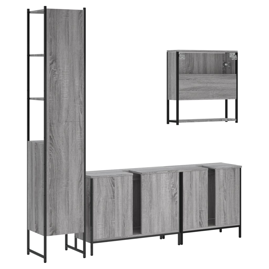 Set Mobili da Bagno 4 pz Grigio Sonoma in Legno Multistrato | homemem39