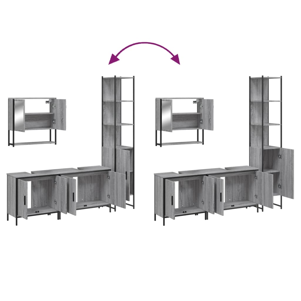 Set Mobili da Bagno 4 pz Grigio Sonoma in Legno Multistrato | homemem39