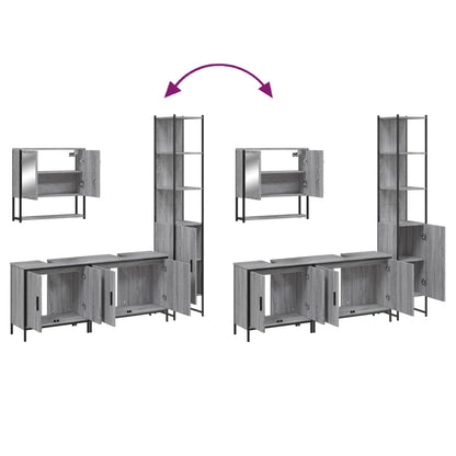 Set Mobili da Bagno 4 pz Grigio Sonoma in Legno Multistrato | homemem39