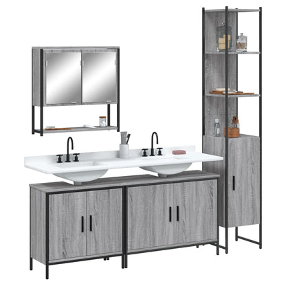 Set Mobili da Bagno 4 pz Grigio Sonoma in Legno Multistrato | homemem39