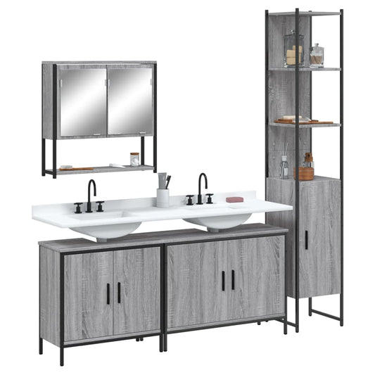 Set Mobili da Bagno 4 pz Grigio Sonoma in Legno Multistrato | homemem39
