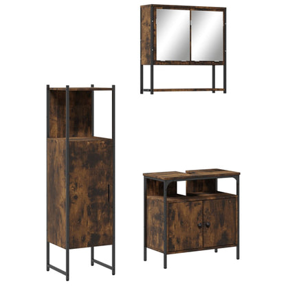 Set Mobili da Bagno 3 pz Rovere Fumo in Legno Multistrato | homemem39