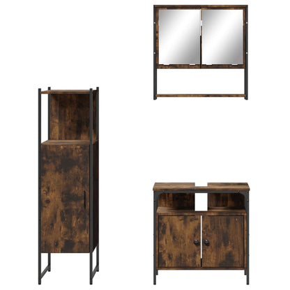 Set Mobili da Bagno 3 pz Rovere Fumo in Legno Multistrato