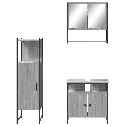 Set Mobili da Bagno 3 pz Grigio Sonoma in Legno Multistrato | homemem39