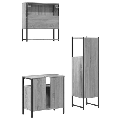 Set Mobili da Bagno 3 pz Grigio Sonoma in Legno Multistrato | homemem39