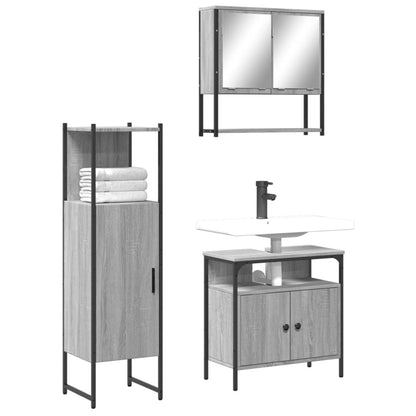 Set Mobili da Bagno 3 pz Grigio Sonoma in Legno Multistrato | homemem39