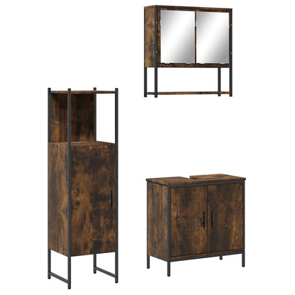 Set Mobili da Bagno 3 pz Rovere Fumo in Legno Multistrato | homemem39