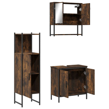 Set Mobili da Bagno 3 pz Rovere Fumo in Legno Multistrato | homemem39