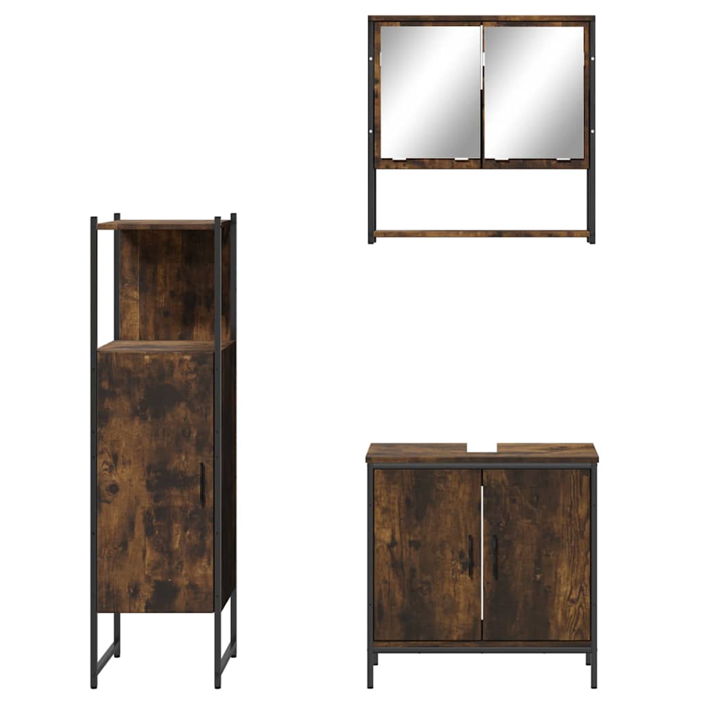 Set Mobili da Bagno 3 pz Rovere Fumo in Legno Multistrato | homemem39
