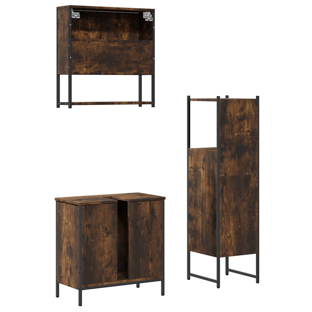 Set Mobili da Bagno 3 pz Rovere Fumo in Legno Multistrato | homemem39