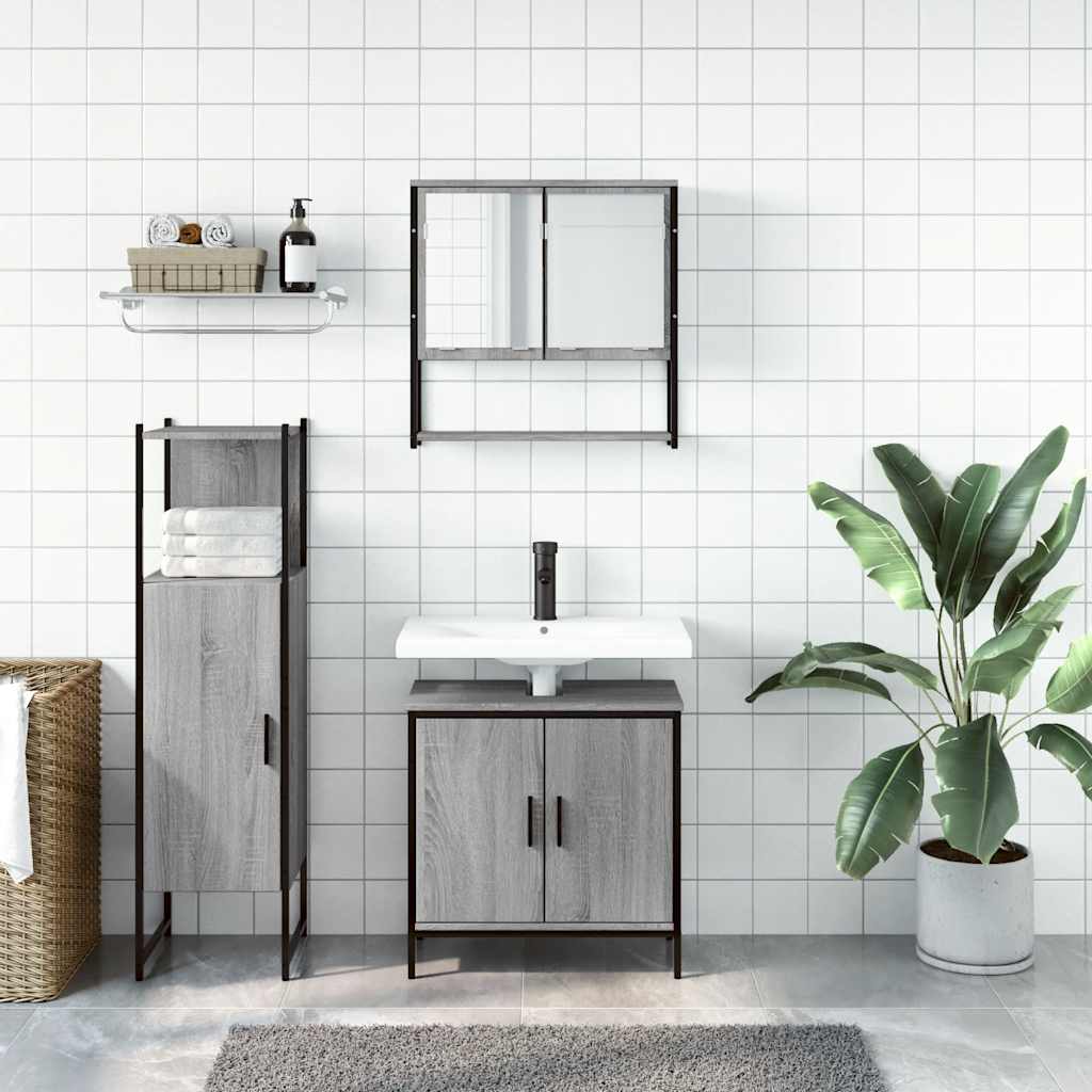 Set Mobili da Bagno 3 pz Grigio Sonoma in Legno Multistrato | homemem39