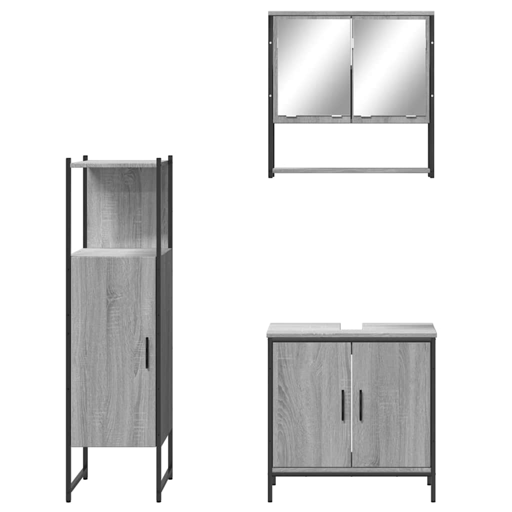 Set Mobili da Bagno 3 pz Grigio Sonoma in Legno Multistrato | homemem39
