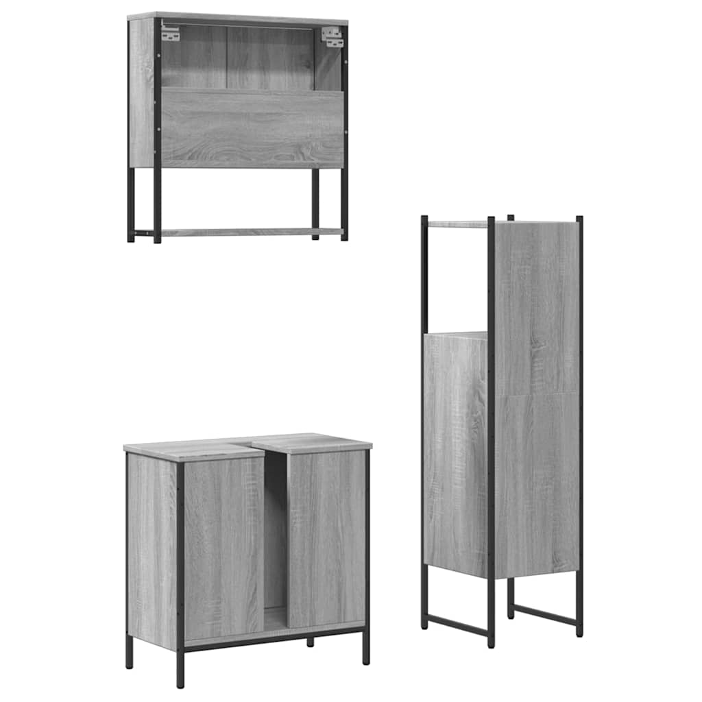 Set Mobili da Bagno 3 pz Grigio Sonoma in Legno Multistrato | homemem39