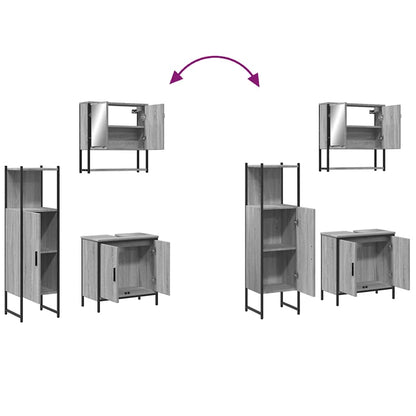 Set Mobili da Bagno 3 pz Grigio Sonoma in Legno Multistrato | homemem39