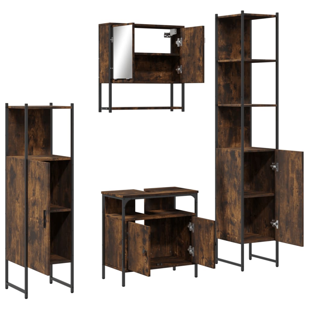 Set Mobili da Bagno 4 pz Rovere Fumo in Legno Multistrato | homemem39