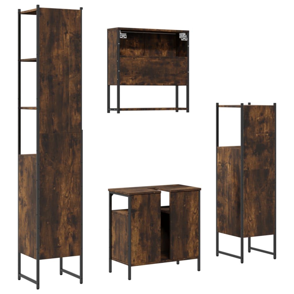 Set Mobili da Bagno 4 pz Rovere Fumo in Legno Multistrato | homemem39