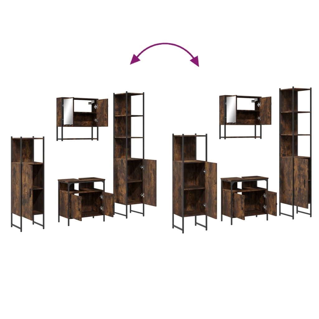 Set Mobili da Bagno 4 pz Rovere Fumo in Legno Multistrato | homemem39