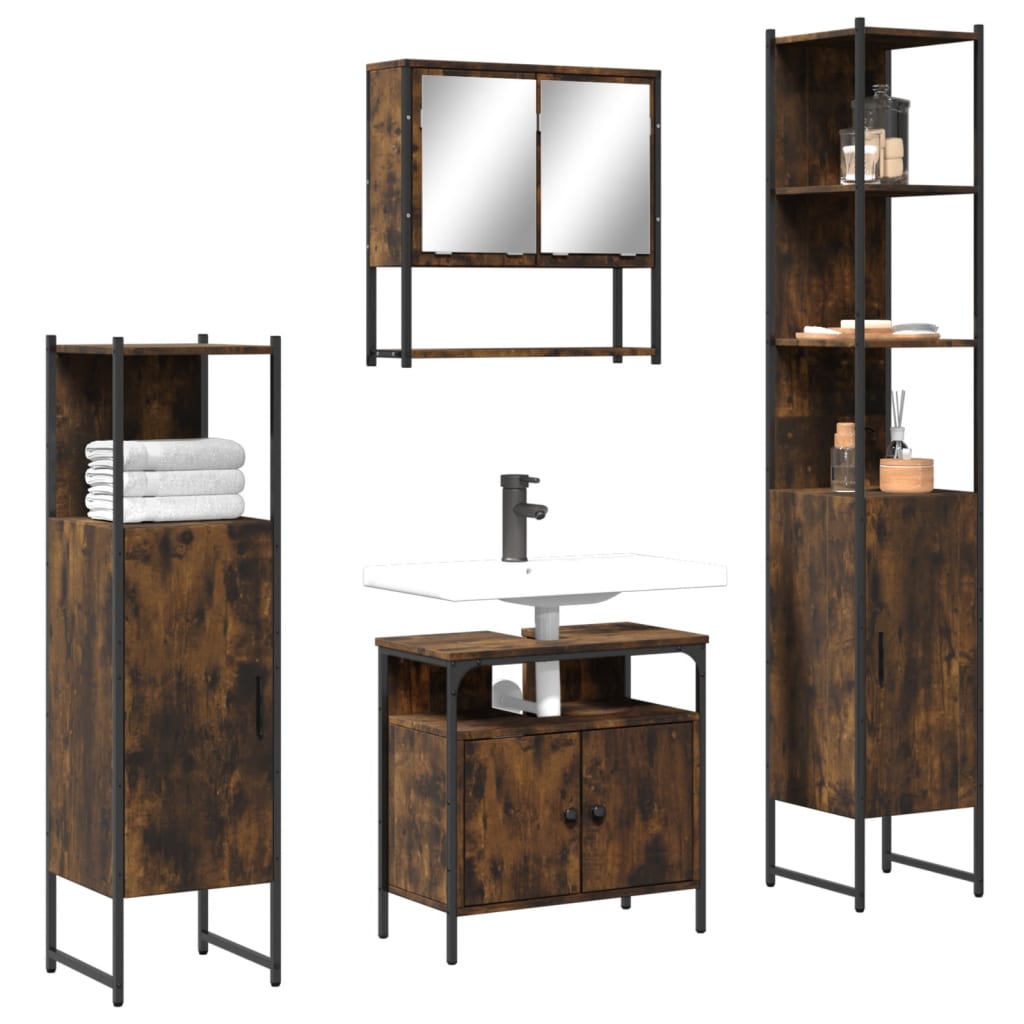 Set Mobili da Bagno 4 pz Rovere Fumo in Legno Multistrato | homemem39